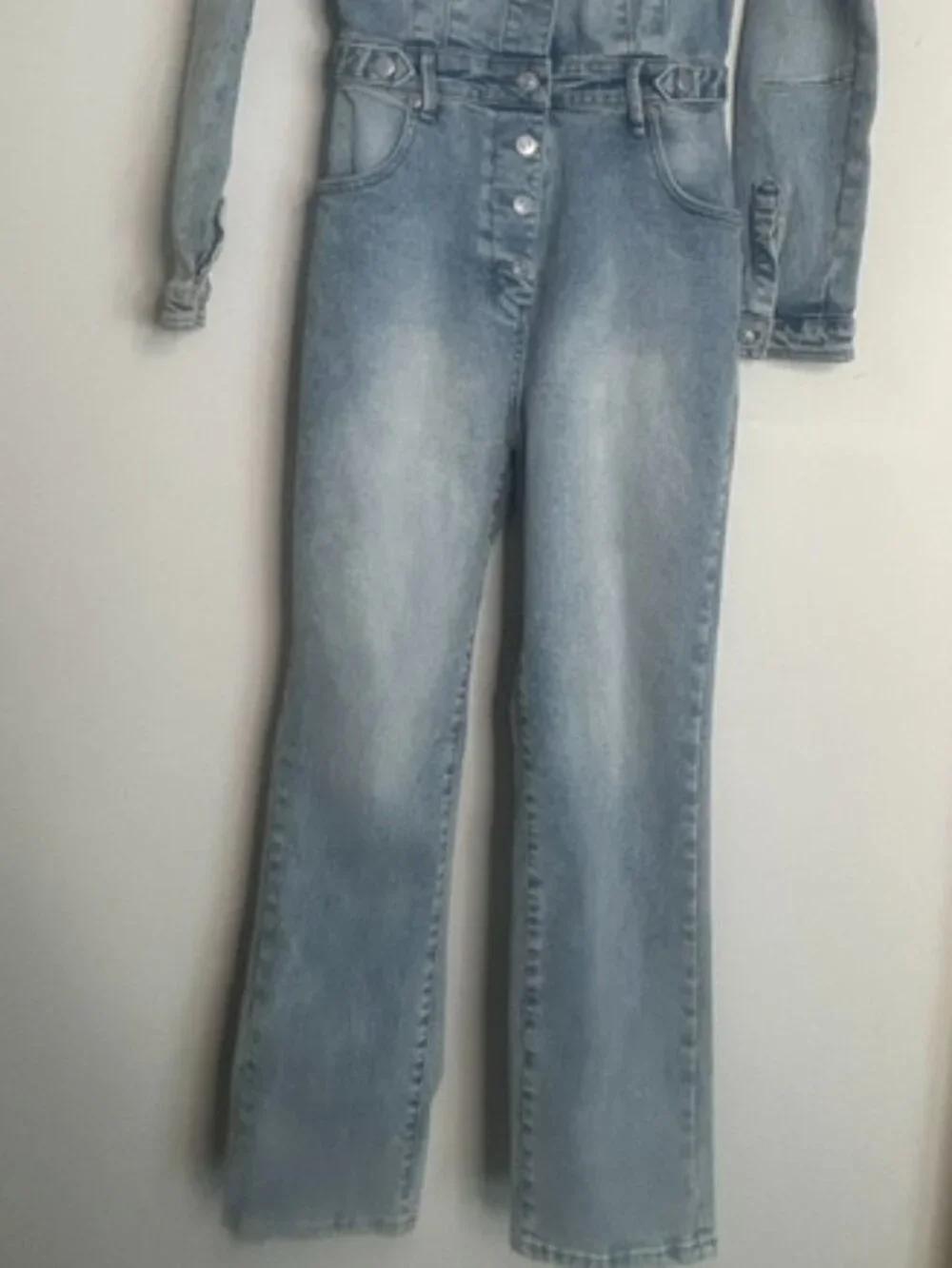 We The Free FP CRVY Fitted Washed Denim Button  Scandalous Coverall Jumpsuit NEW - Picture 11 of 16